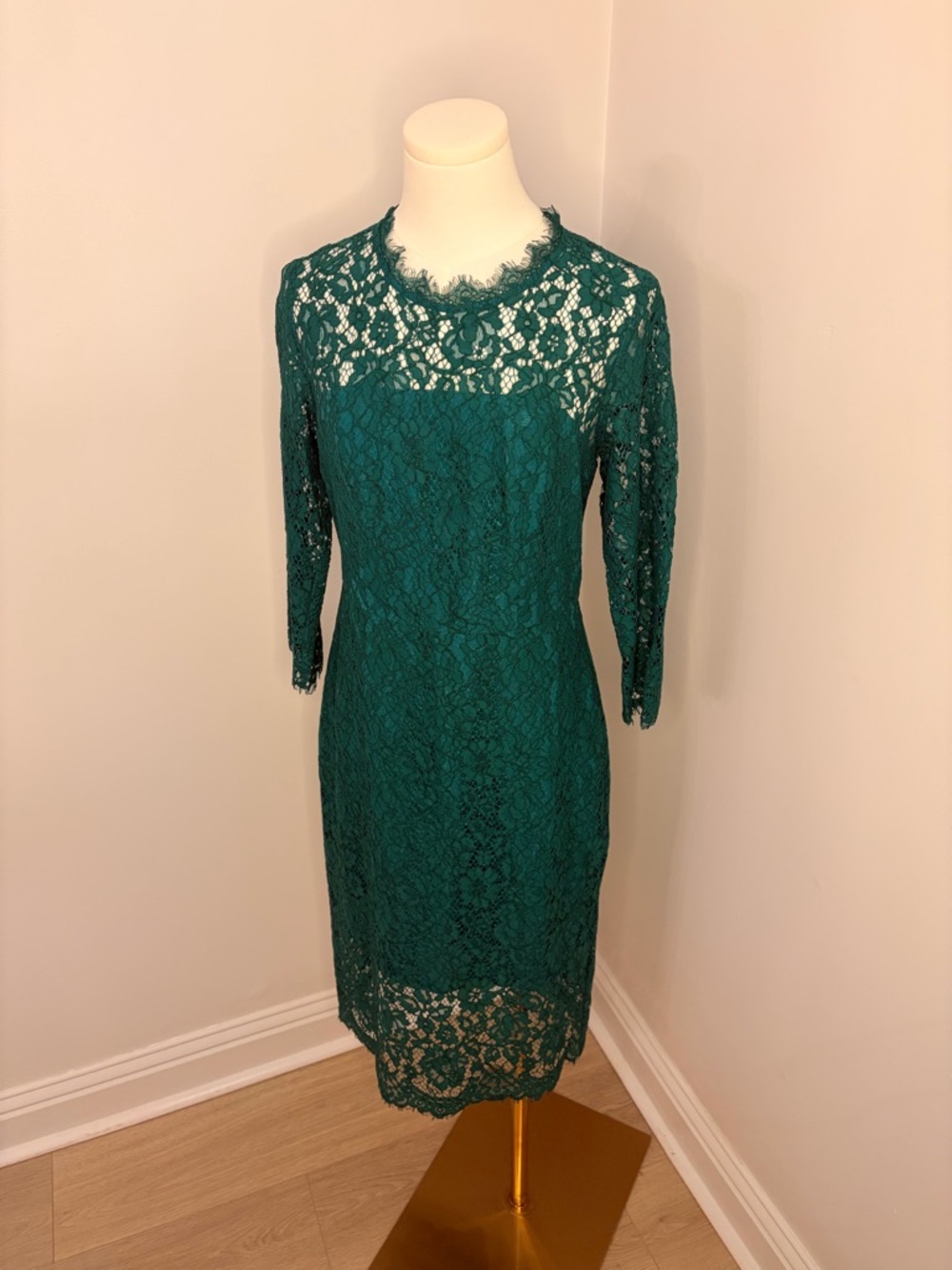 J. Crew Hunter Green Lace Midi Dress With Back Boa Tie Size 2